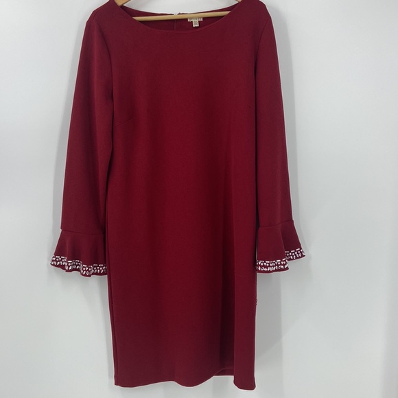 Spence red knit shift dress long sleeves with flare and silver sparkle detail - Picture 5 of 11